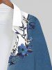 Plus Size Flowers Leaf Contrast Colorblock Print Buttons Long Sleeve Hawaii Shirt For Men -  