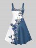 Plus Size Flowers Leaf Contrast Colorblock Print Hawaii Tank Dress -  