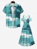Plus Size Cold Shoulder Coconut Tree Sea Print Hawaii Crisscross A Line Maxi Dress -  