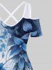 Plus Size Flowers Leaf Print Cold Shoulder Crisscross Hawaii Maxi Dress -  