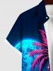 Chemise Décontractée Flamant Lune et Arbre Noix de Coco Imprimés avec Poche de Grande Taille pour Homme - Noir 3XL