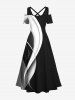 Plus Size Curved Line Colorblock Print Hawaii Crisscross A Line Maxi Dress -  