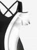 Plus Size Curved Line Colorblock Print Hawaii Crisscross A Line Maxi Dress -  