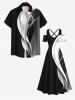 Plus Size Curved Line Colorblock Print Hawaii Crisscross A Line Maxi Dress -  