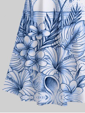 Plus Size Ombre Colorblock Tropical Leaf Flower Sun Print Cold Shoulder Crisscross Hawaii Maxi Dress