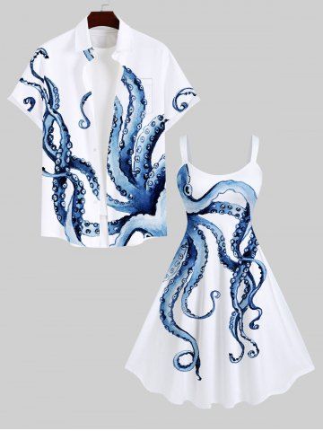 Octopus Print Plus Size Matching Hawaii Beach Outfit For Couples - WHITE