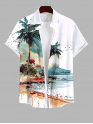Chemise Arbre Noix de Coco et Plage Imprimés avec Poche de Grande Taille pour Homme - Multi-A 4XL