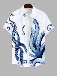 Plus Size Octopus Print Buttons Pocket Hawaii Shirt For Men -  