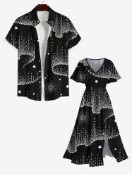 Light Beam Tassel Chandelier Stars Print Plus Size Matching Hawaii Beach Outfit For Couples -  