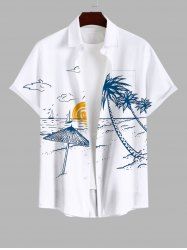 Chemise Tressé Imprimé Cocotier et Soleil avec Poche Grande Taille pour Homme - Blanc 4XL