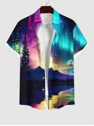 Chemise Imprimé Montagne et Arbre Floral Coloré Grande Taille avec Poche Kangourou pour Homme - Multi-A 2XL