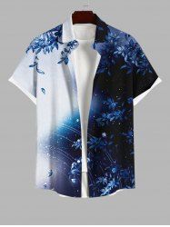 Plus Size Floral Leaves Ombre Galaxy Print Hawaii Button Pocket Shirt For Men -  