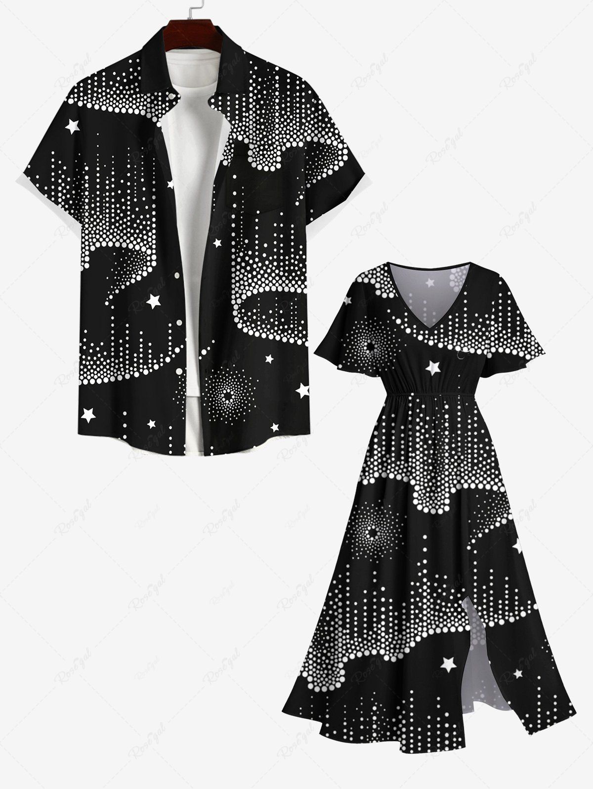 Discount Light Beam Tassel Chandelier Stars Print Plus Size Matching Hawaii Beach Outfit For Couples  