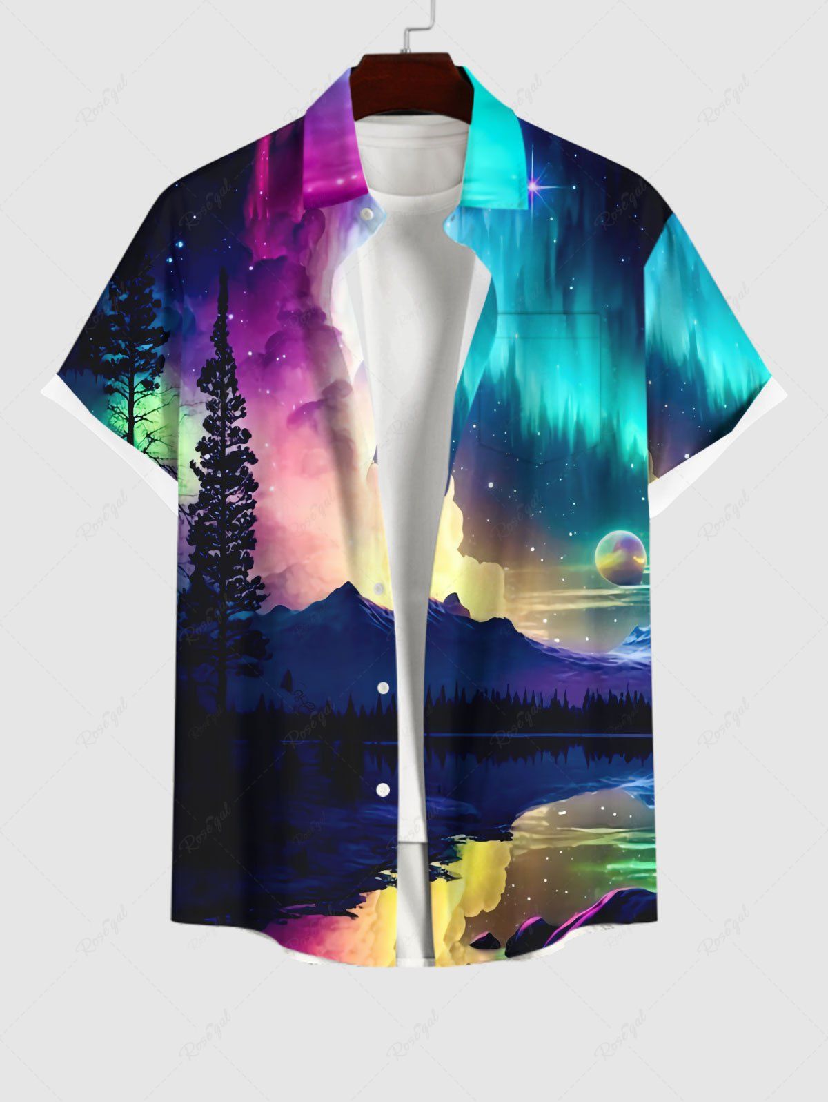 Chemise Imprimé Montagne et Arbre Floral Coloré Grande Taille avec Poche Kangourou pour Homme Multi-A 2XL