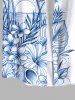 Plus Size Ombre Colorblock Tropical Leaf Flower Sun Print Buttons Pocket Hawaii Shirt For Men -  