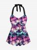 Hawaii Halter Coconut Tree Ombre Print Cinched Boyleg Tankini Swimsuit -  