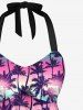 Hawaii Halter Coconut Tree Ombre Print Cinched Boyleg Tankini Swimsuit -  