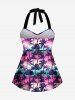 Hawaii Halter Coconut Tree Ombre Print Cinched Boyleg Tankini Swimsuit -  