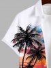 Plus Size Watercolor Sea Coconut Tree Sun Cloud Bird Print Buttons Pocket Hawaii Shirt For Men -  