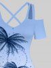 Plus Size Ombre Colorblock Tropical Leaf Flower Sun Print Cold Shoulder Crisscross Hawaii Maxi Dress -  