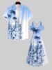 Plus Size Ombre Colorblock Tropical Leaf Flower Sun Print Cold Shoulder Crisscross Hawaii Maxi Dress -  