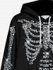 Plus Size 3D Glitter Sparkling Rhinestone Skeleton Print Kangaroo Pocket Drawstring Halloween Hoodie For Men -  