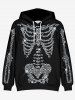 Plus Size 3D Glitter Sparkling Rhinestone Skeleton Print Kangaroo Pocket Drawstring Halloween Hoodie For Men -  