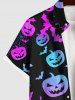 Plus Size Pumpkin Bat Spider Web Print Buttons Pocket Halloween Shirt For Men -  