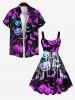 Plus Size Pumpkin Bat Spider Web Print Buttons Pocket Halloween Shirt For Men -  