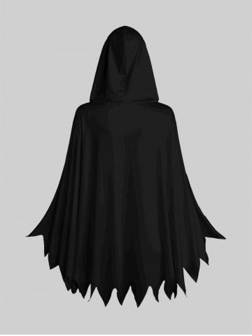 Skeleton Print Jagged Hem Hooded Cloak and Leggings Halloween Plus Size Matching Set