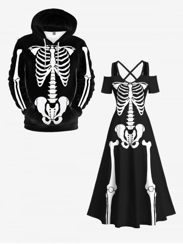 Halloween Costume Skeleton Print Plus Size Matching Outfit For Couples - BLACK