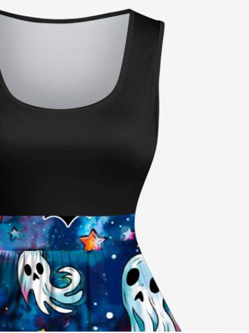 Plus Size Halloween Galaxy Ghost Pumpkin Moon Star Bat Print Vintage Dress