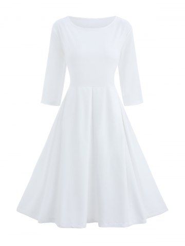 Pleated Solid A Line Dress - WHITE - S