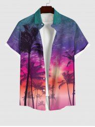 Plus Size Ombre Sky Coconut Tree Sun Print Buttons Pocket Hawaii Shirt For Men -  
