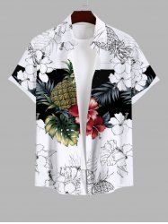 Plus Size Tropical Leaf Hibiscus Flower Pineapple Print Buttons Pocket Hawaii Shirt For Men -  