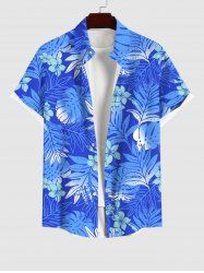 Plus Size Tropical Leaf Hibiscus Flowers Print Buttons Pocket Hawaii Shirt For Men -  
