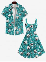 Halloween Costume Skulls Bone Stars Spider Web Print Plus Size Matching Set For Couples -  