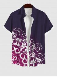 Plus Size Floral Branch Print Hawaii Ombre Button Pocket Shirt For Men -  