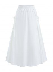 Elastic Waist Pocket Pleated Solid A Line Skirt -  