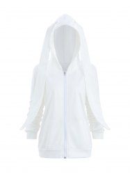 Solid Zipper Pockets Long Rabbit Ear Hooded Sweatshirt -  