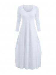 Robe Ligne A en Couleur Unie à Manches Longues avec Poches - Blanc S