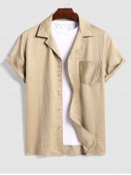 Men's Casual Solid Color Camp Collar Front Pocket Design Button Up Short Sleeves Shirt -  