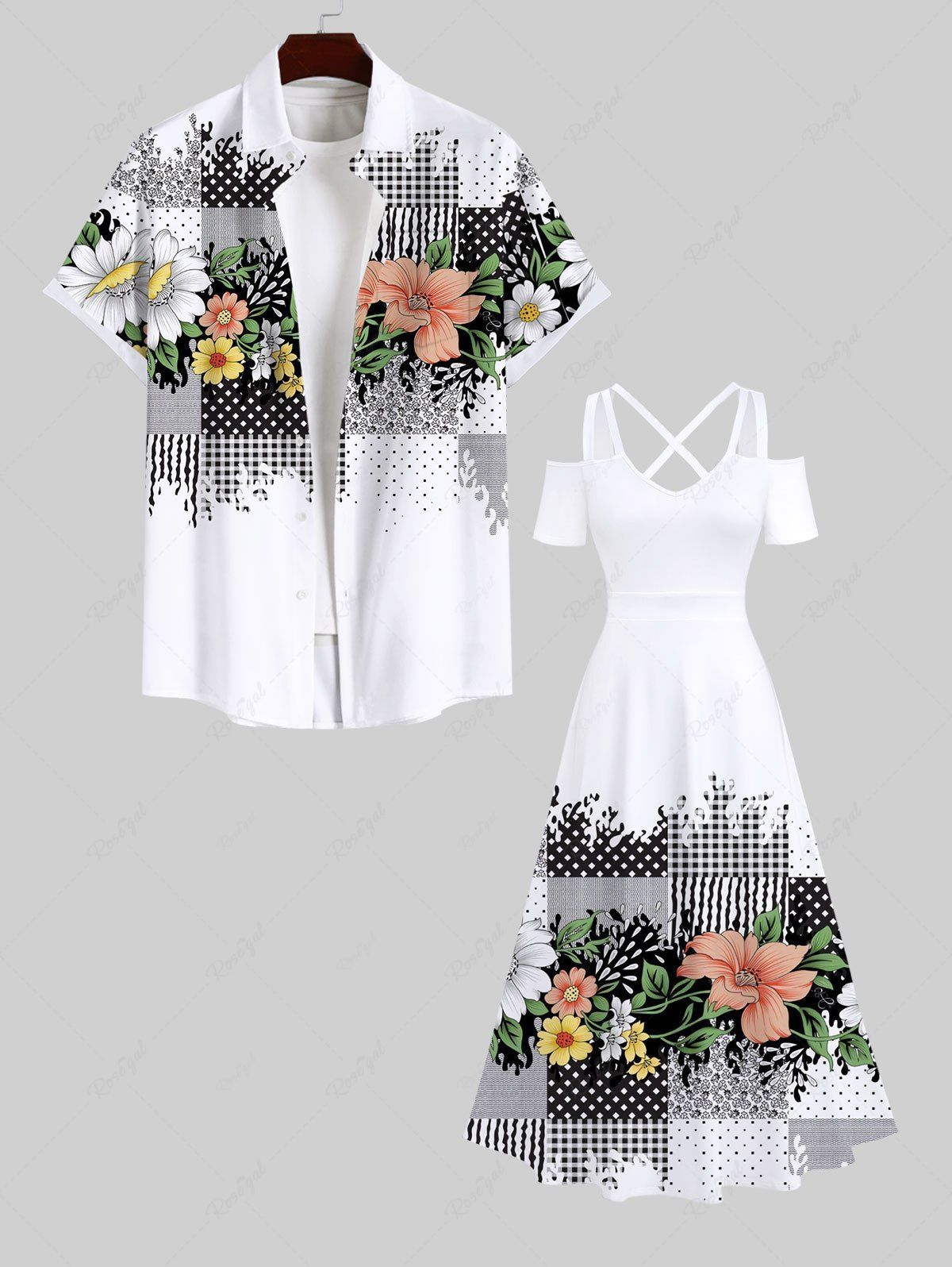 Store Tropical Leaf Flowers Scarf Pattern Print Plus Size Matching Hawaii Beach Outfit For Couples  