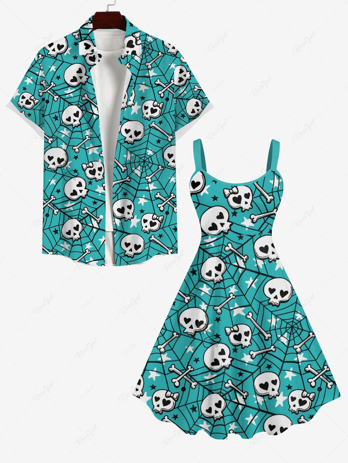 Cheap Halloween Costume Skulls Bone Stars Spider Web Print Plus Size Matching Set For Couples  