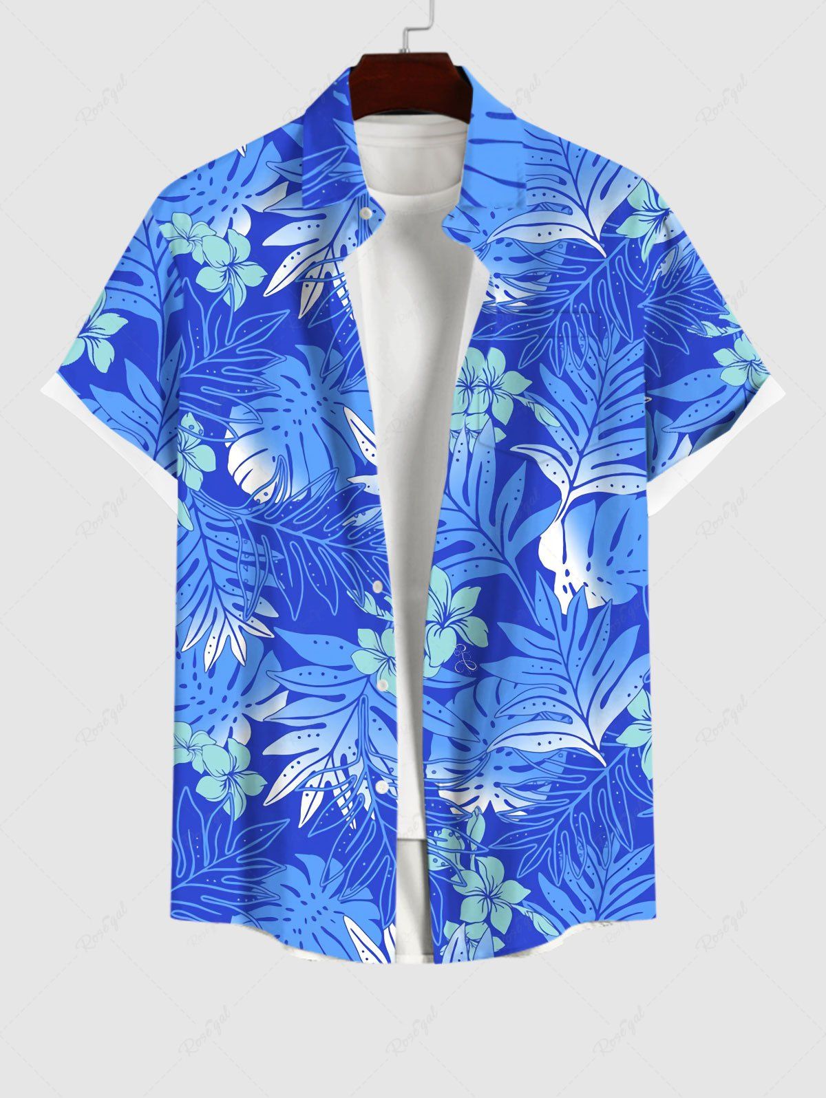 Cheap Plus Size Tropical Leaf Hibiscus Flowers Print Buttons Pocket Hawaii Shirt For Men  
