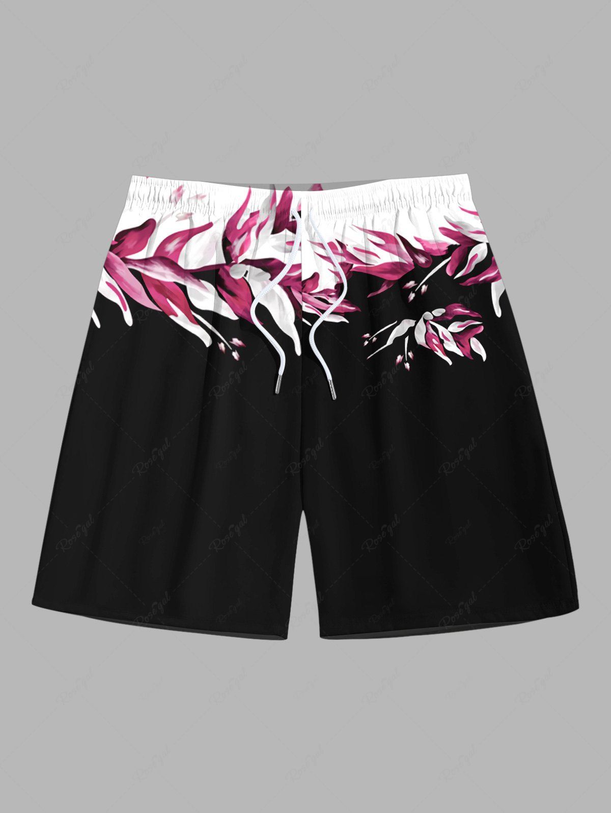 Unique Plus Size Floral Leaf Print Hawaii Drawstring Beach Shorts For Men  