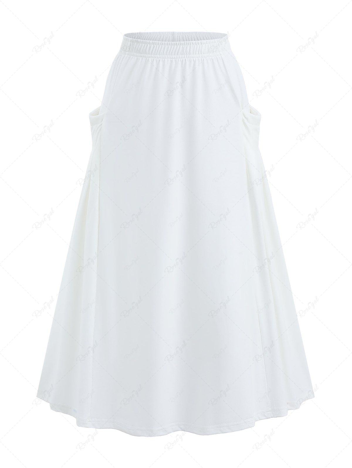 Discount Elastic Waist Pocket Pleated Solid A Line Skirt  