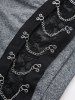 Leaf Flower Applique Zipper Blouse and Lace Patchwork Lace-up Marled Leggings Plus Size Outfit -  