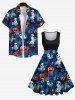 Plus Size Halloween Galaxy Ghost Pumpkin Moon Star Bat Print Vintage Dress -  