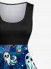 Plus Size Halloween Galaxy Ghost Pumpkin Moon Star Bat Print Vintage Dress -  